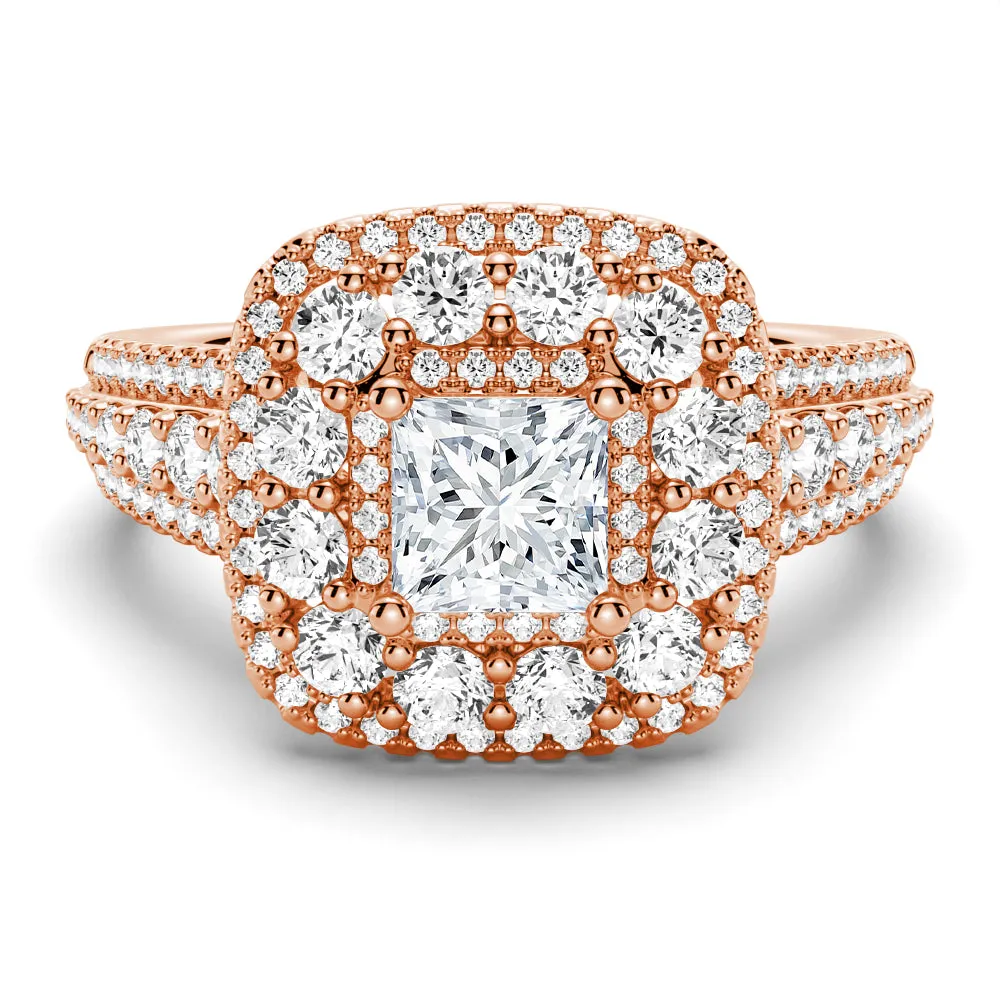 Triple Halo Vintage Princess Cut Moissanite Ring With Triple Row Pave Band sold by MSBLUE Jewelry product image thumbnail 3