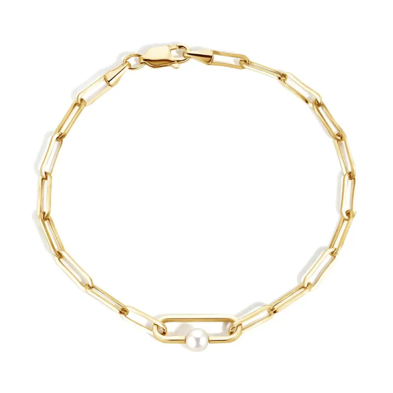 5mm Freshwater Cultured Pearl Carabiner Paperclip Bracelet sold by MSBLUE Jewelry