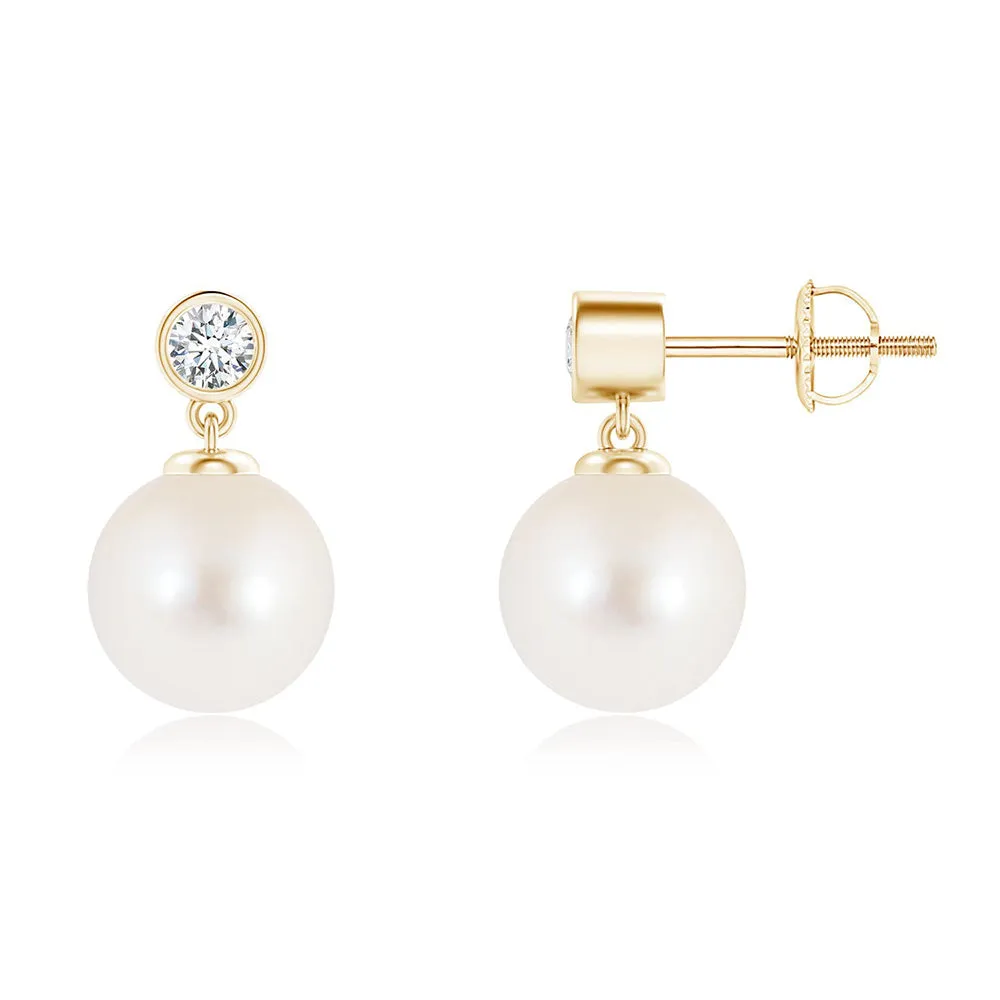 8mm Freshwater Cultured Pearl Drop Earrings with Bezel Set Moissanite sold by MSBLUE Jewelry product image thumbnail 2