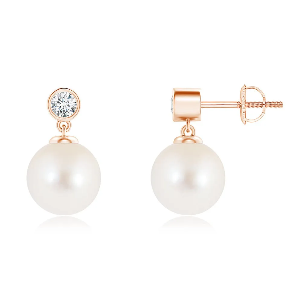 8mm Freshwater Cultured Pearl Drop Earrings with Bezel Set Moissanite sold by MSBLUE Jewelry product image thumbnail 3