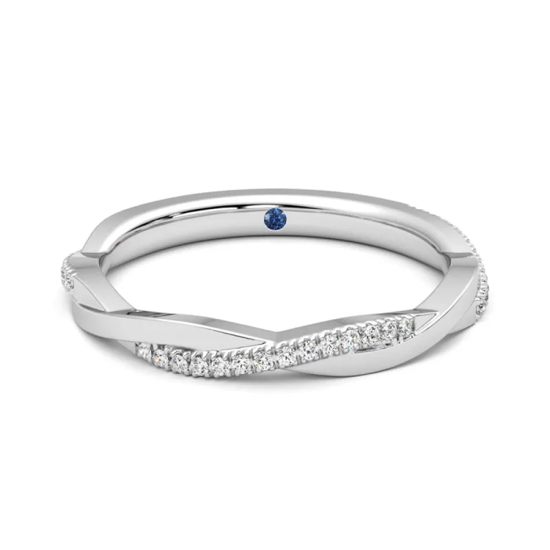 Twisted Pavé Moissanite Wedding Band with Anniversary Stone Accent made by MSBLUE Jewelry