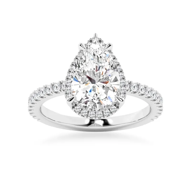 Half Eternity Pear Shaped Moissanite Halo Engagement Ring sold by MSBLUE Jewelry