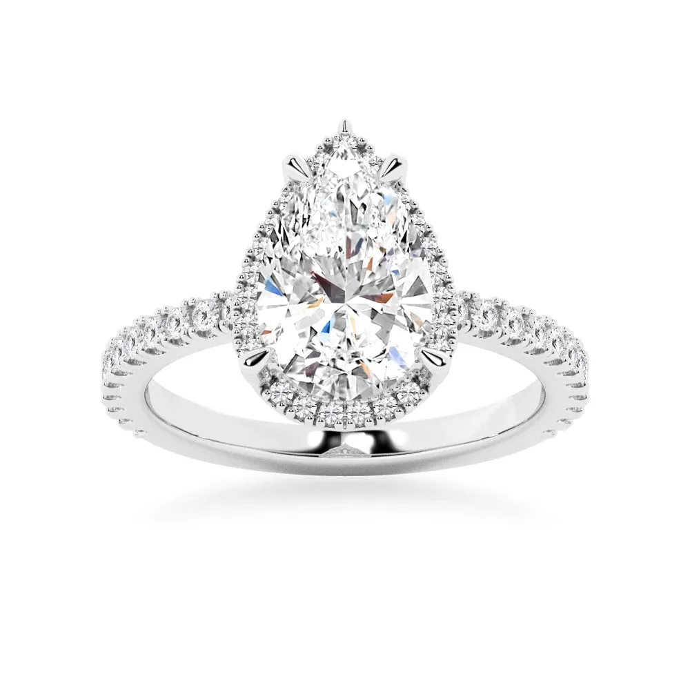 Half Eternity Pear Shaped Moissanite Halo Engagement Ring sold by MSBLUE Jewelry