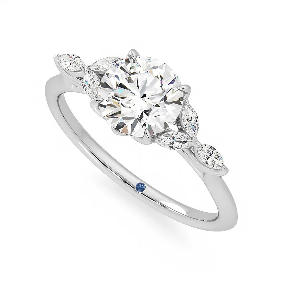 Round Moissanite Engagement Ring with Marquise Petals and Hidden Anniversary Stone Accent sold by MSBLUE Jewelry product image thumbnail 2