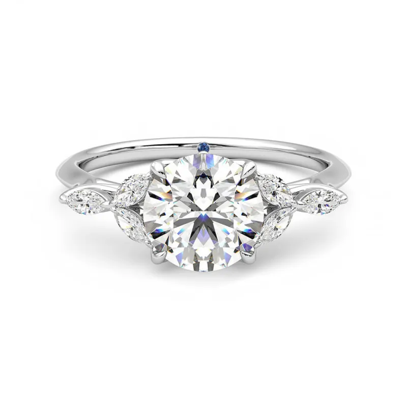 Round Moissanite Engagement Ring with Marquise Petals and Hidden Anniversary Stone Accent sold by MSBLUE Jewelry