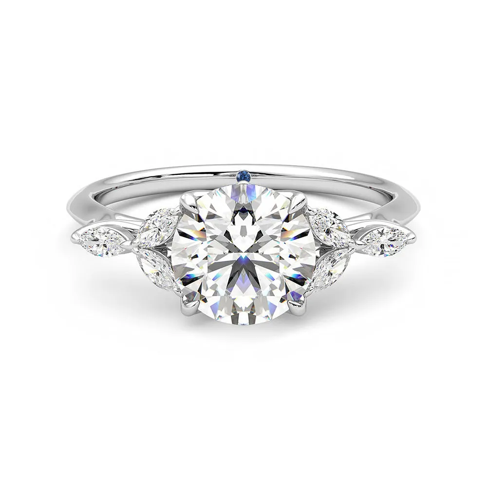 Round Moissanite Engagement Ring with Marquise Petals and Hidden Anniversary Stone Accent sold by MSBLUE Jewelry