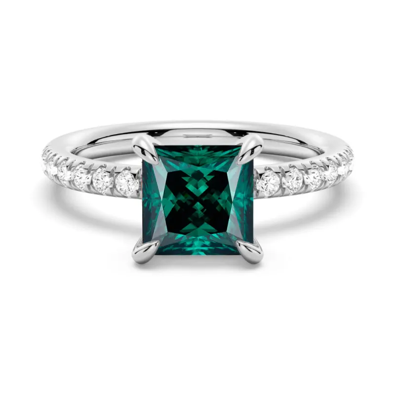 2 CT. Princess Cut Green Moissanite Engagement Ring With Hidden Halo sold by MSBLUE Jewelry
