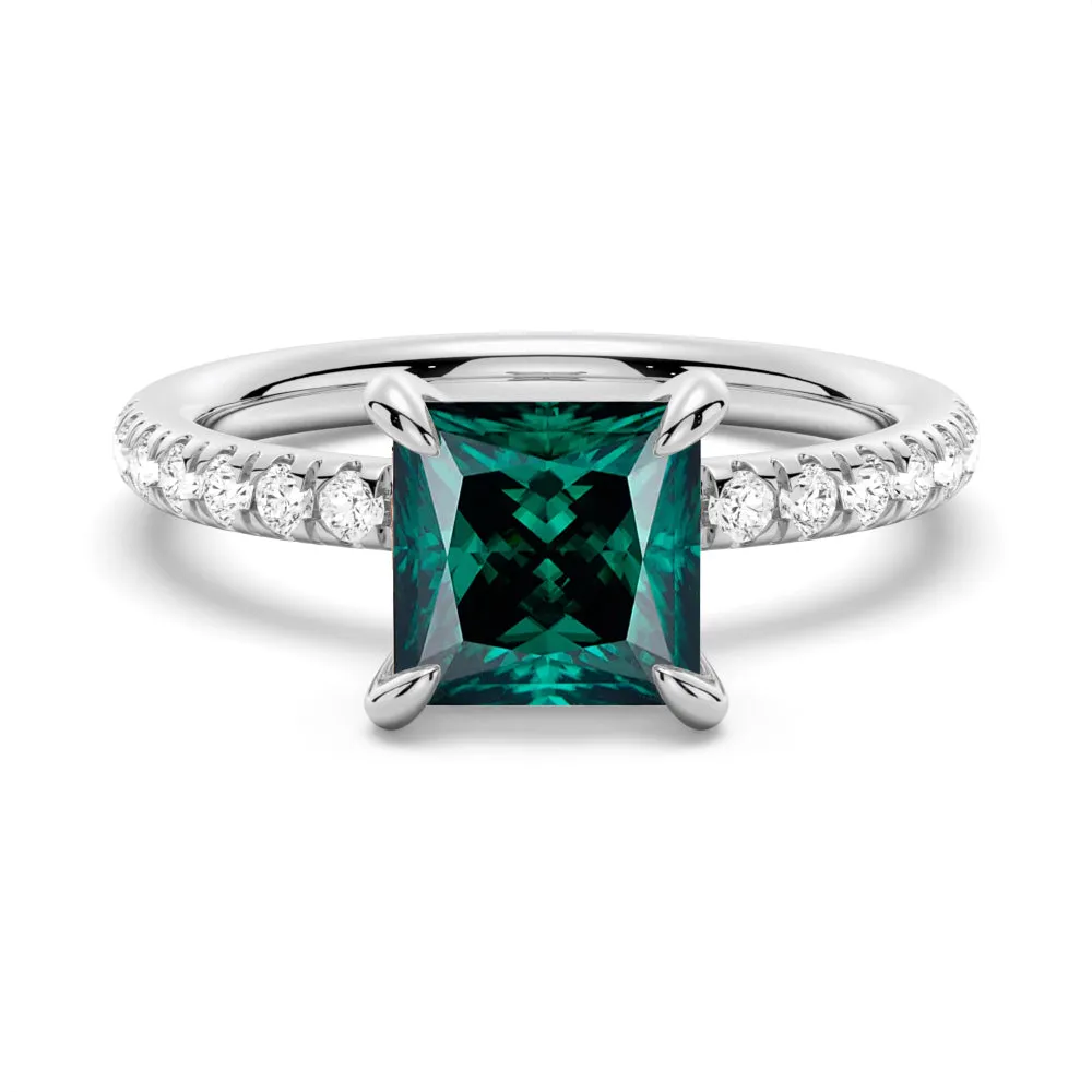 2 CT. Princess Cut Green Moissanite Engagement Ring With Hidden Halo sold by MSBLUE Jewelry