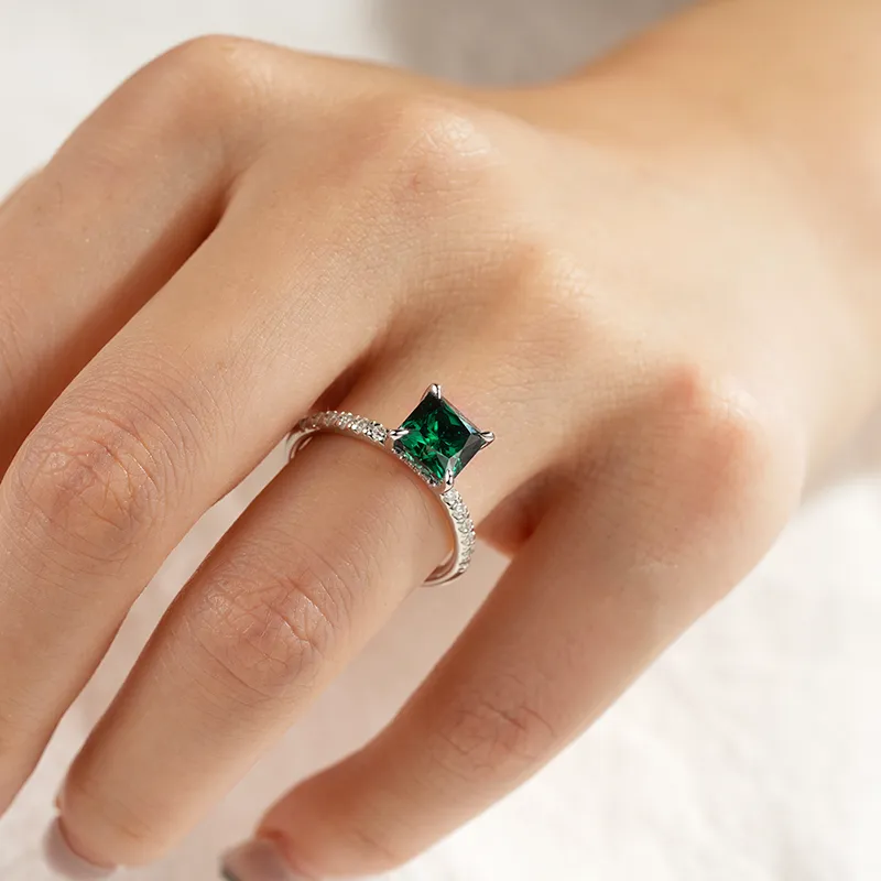 2 CT. Princess Cut Green Moissanite Engagement Ring With Hidden Halo sold by MSBLUE Jewelry product image thumbnail 5