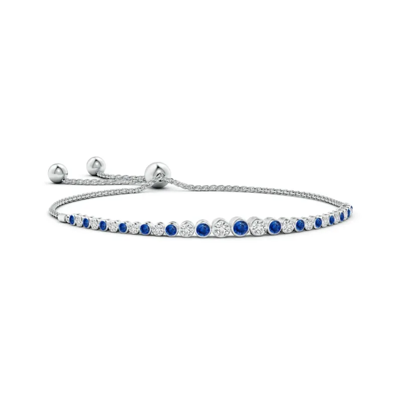 1.78 CT. Bezel-Set Blue Sapphire and White Sapphire Bolo Bracelet sold by MSBLUE Jewelry