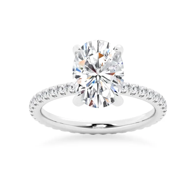 Oval Cut Moissanite Engagement Ring With Eternity Pave Band sold by MSBLUE Jewelry