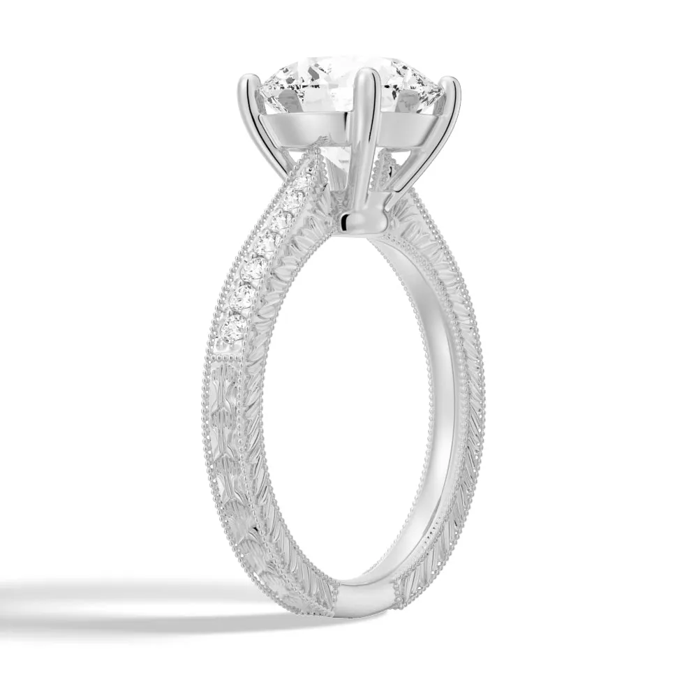 Vintage Round Cut Moissanite Engagement Ring With Milgrain Edges sold by MSBLUE Jewelry product image thumbnail 4