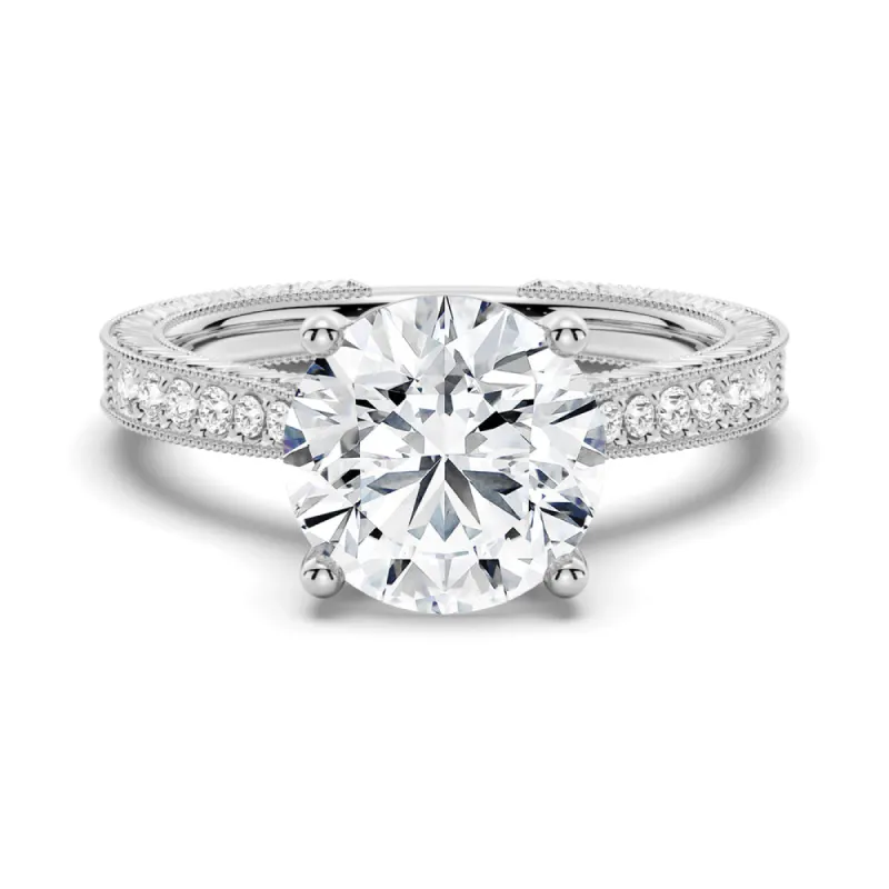 Vintage Round Cut Moissanite Engagement Ring With Milgrain Edges sold by MSBLUE Jewelry