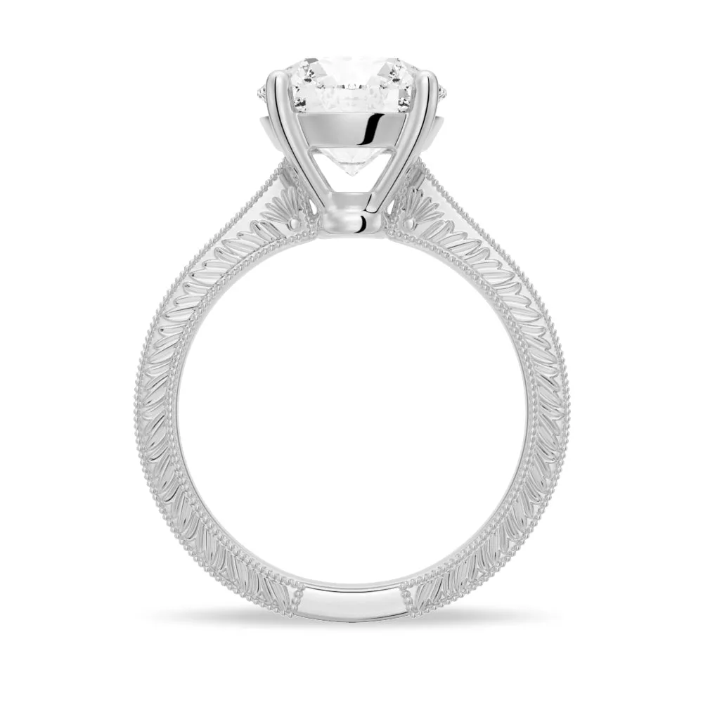 Vintage Round Cut Moissanite Engagement Ring With Milgrain Edges sold by MSBLUE Jewelry product image thumbnail 5