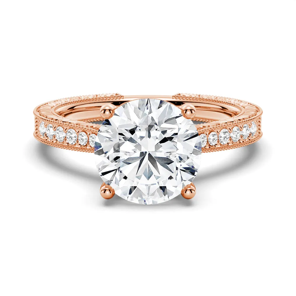 Vintage Round Cut Moissanite Engagement Ring With Milgrain Edges sold by MSBLUE Jewelry product image thumbnail 3