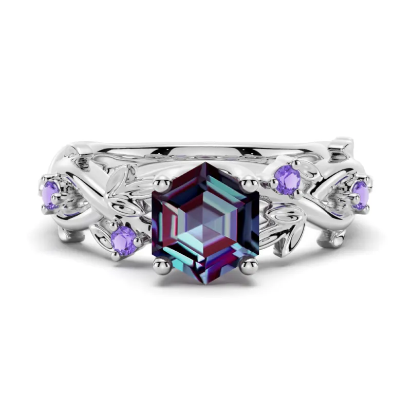 2 CT Vintage Hexagon Cut Alexandrite Engagement Ring With Amethyst sold by MSBLUE Jewelry
