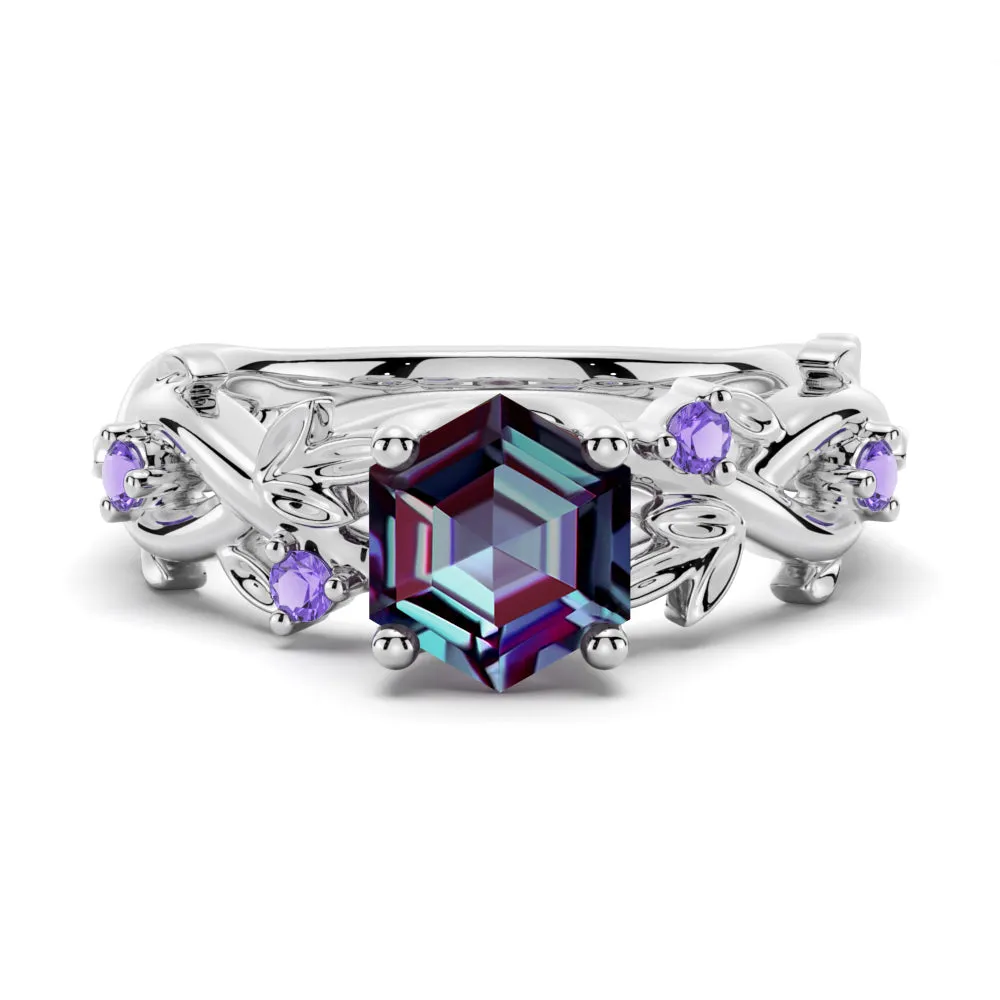 2 CT Vintage Hexagon Cut Alexandrite Engagement Ring With Amethyst sold by MSBLUE Jewelry