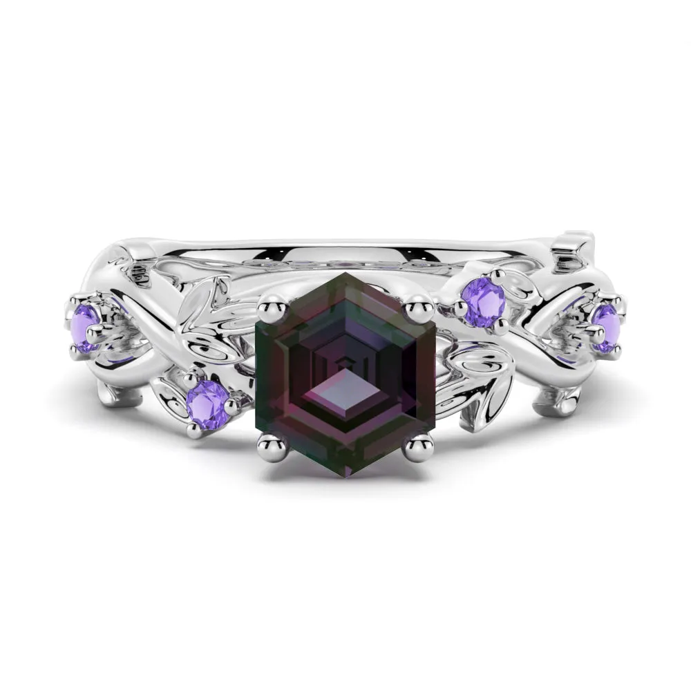 2 CT Vintage Hexagon Cut Alexandrite Engagement Ring With Amethyst sold by MSBLUE Jewelry product image thumbnail 3
