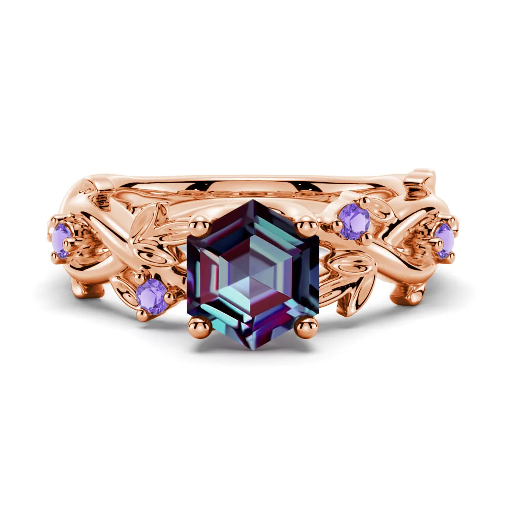 2 CT Vintage Hexagon Cut Alexandrite Engagement Ring With Amethyst sold by MSBLUE Jewelry product image thumbnail 2