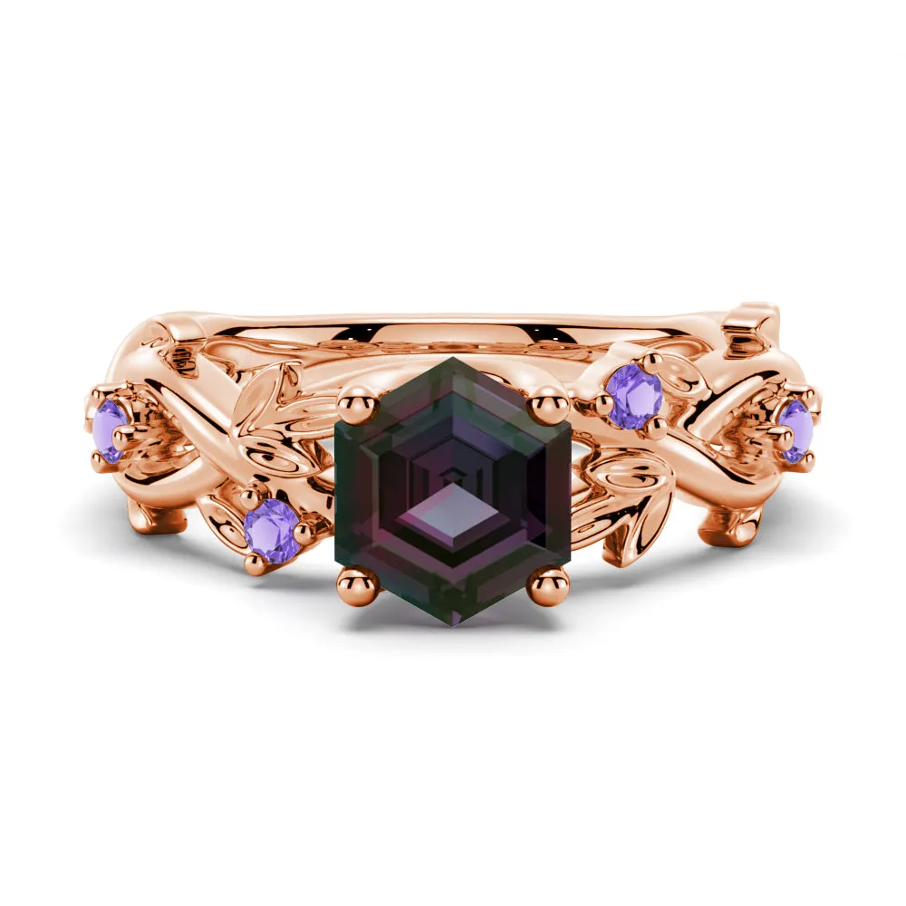 2 CT Vintage Hexagon Cut Alexandrite Engagement Ring With Amethyst sold by MSBLUE Jewelry product image thumbnail 4