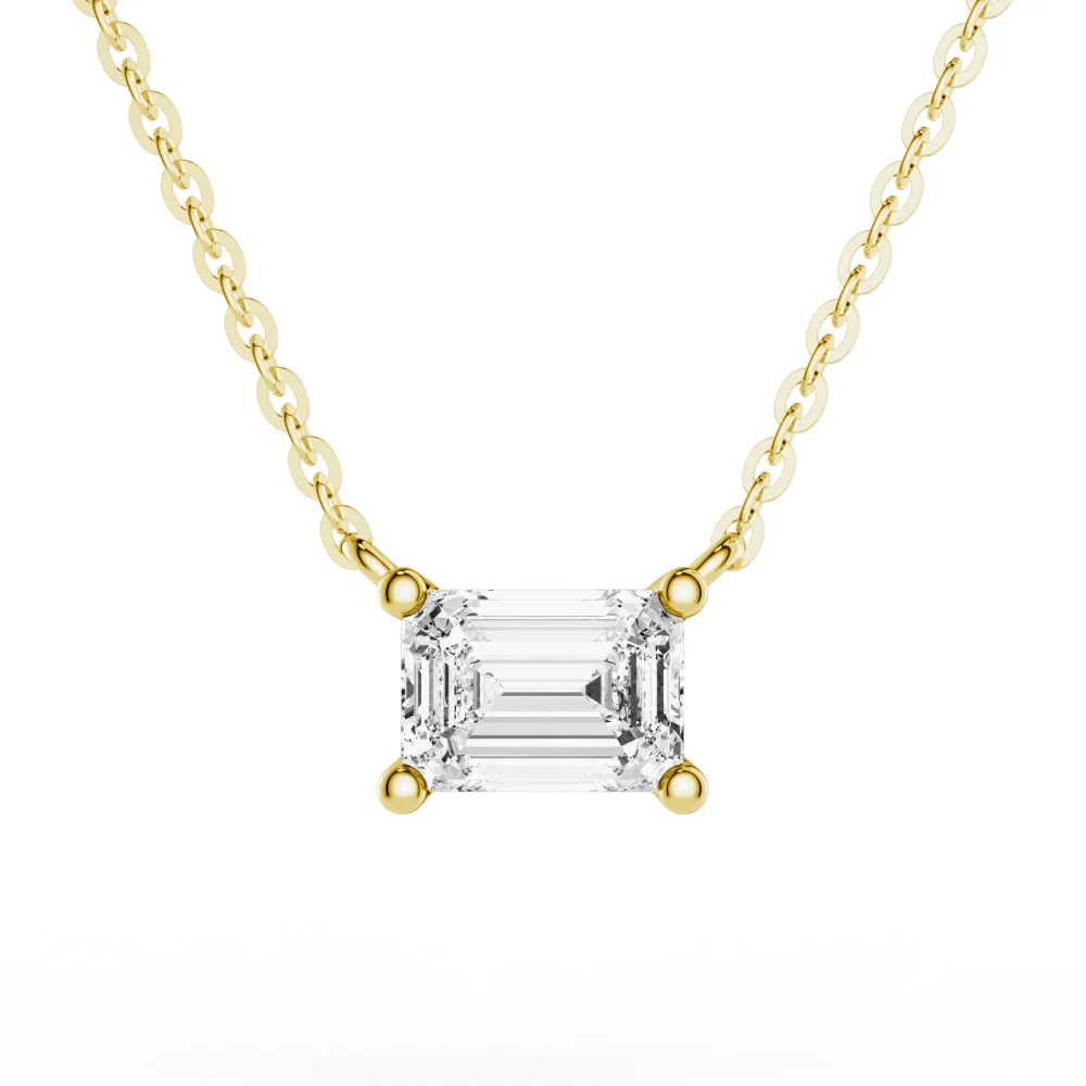 East West Emerald Cut Moissanite Solitaire Necklace sold by MSBLUE Jewelry product image thumbnail 2