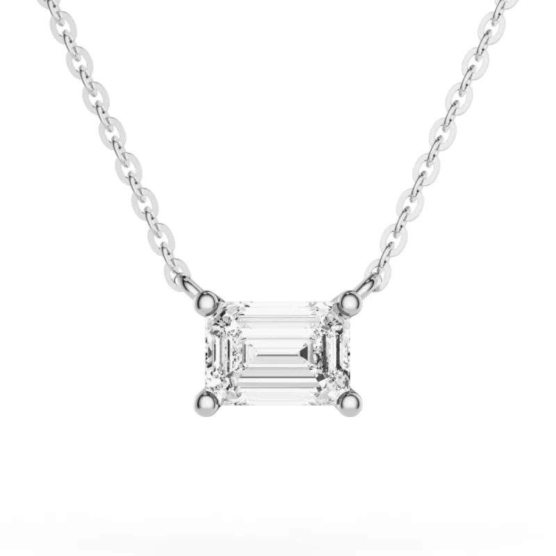 East West Emerald Cut Moissanite Solitaire Necklace sold by MSBLUE Jewelry
