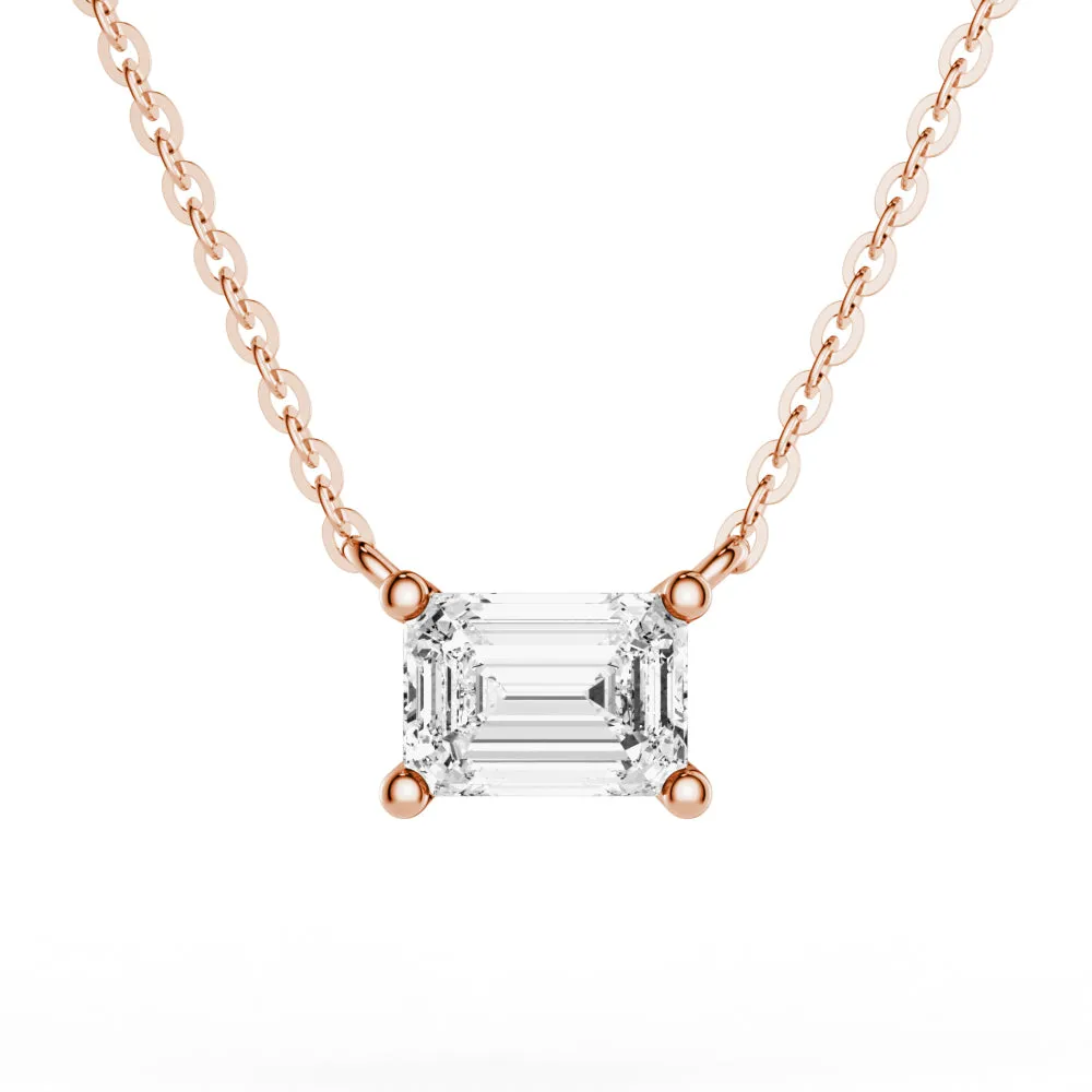 East West Emerald Cut Moissanite Solitaire Necklace sold by MSBLUE Jewelry product image thumbnail 3