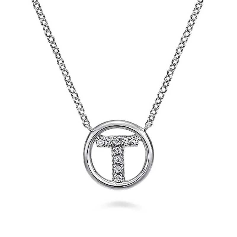 Round Pavé Initial T Pendant Necklace sold by MSBLUE Jewelry