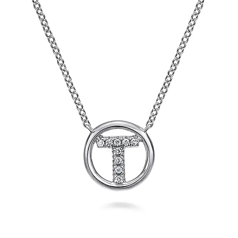 Round Pavé Initial T Pendant Necklace sold by MSBLUE Jewelry