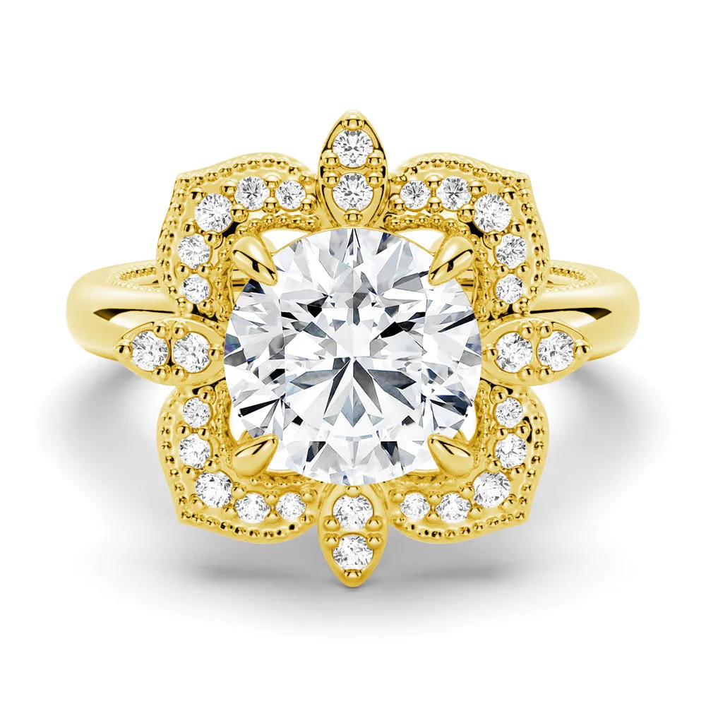 Vintage Art Deco Milgrain Halo Round Moissanite Engagement Ring sold by MSBLUE Jewelry product image thumbnail 2