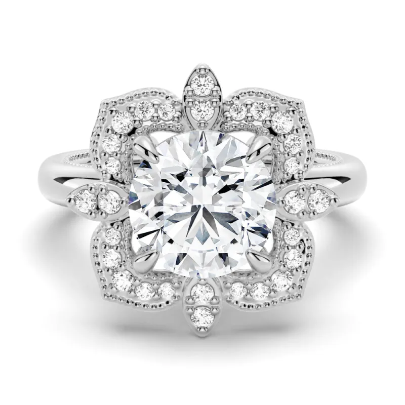 Vintage Art Deco Milgrain Halo Round Moissanite Engagement Ring sold by MSBLUE Jewelry