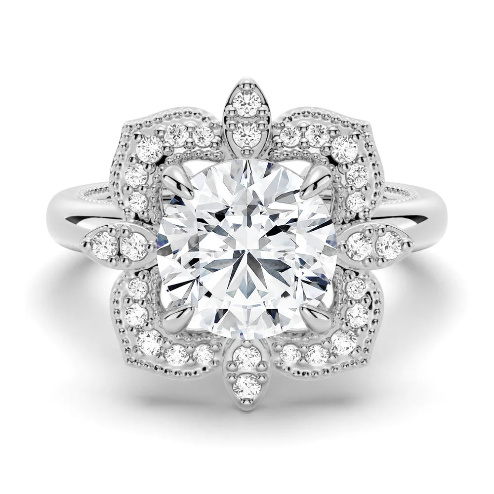 Vintage Art Deco Milgrain Halo Round Moissanite Engagement Ring sold by MSBLUE Jewelry