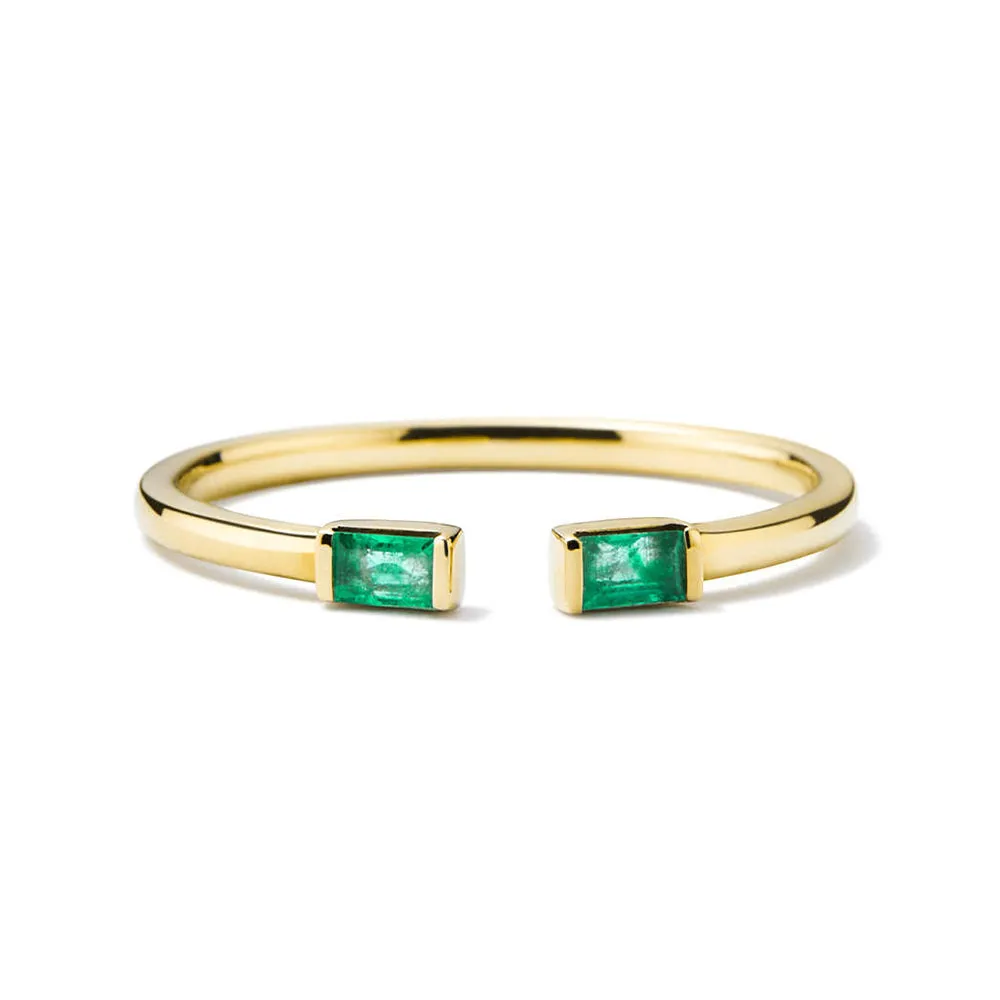 Lab Grown Baguette Emerald Open Ring sold by MSBLUE Jewelry
