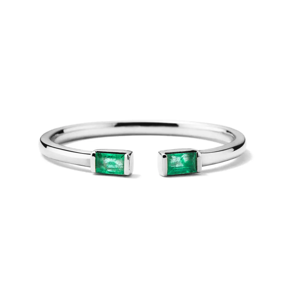 Lab Grown Baguette Emerald Open Ring sold by MSBLUE Jewelry product image thumbnail 2