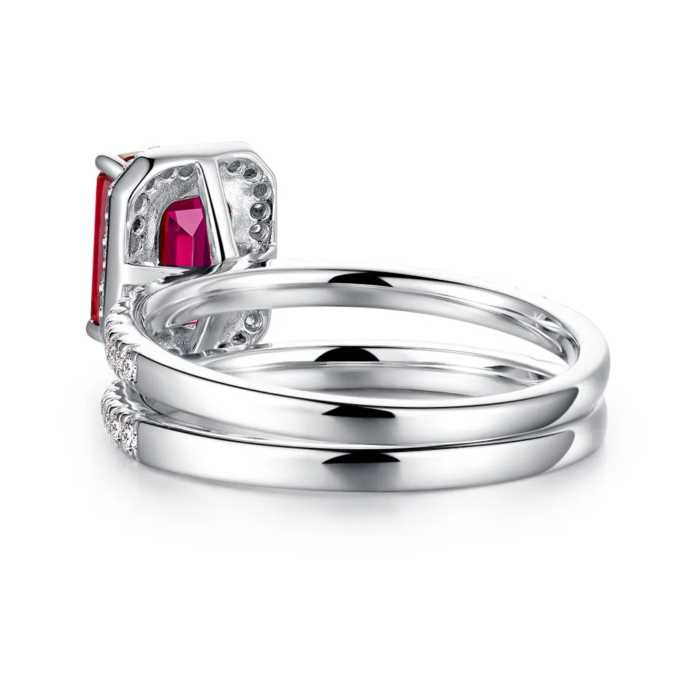 2 CT. Emerald Cut Lab Grown Ruby Ring Set with Matching Wedding Band sold by MSBLUE Jewelry product image thumbnail 4