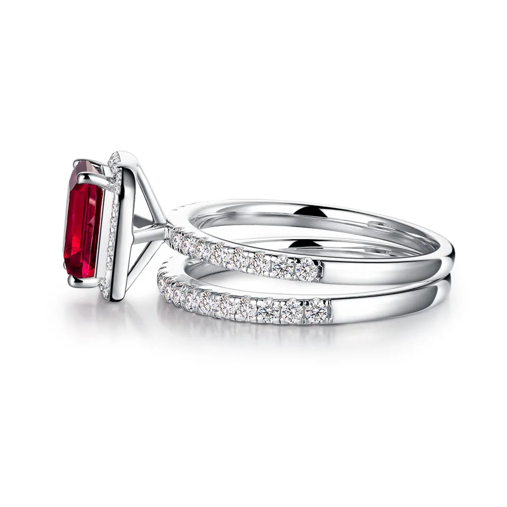 2 CT. Emerald Cut Lab Grown Ruby Ring Set with Matching Wedding Band sold by MSBLUE Jewelry product image thumbnail 3