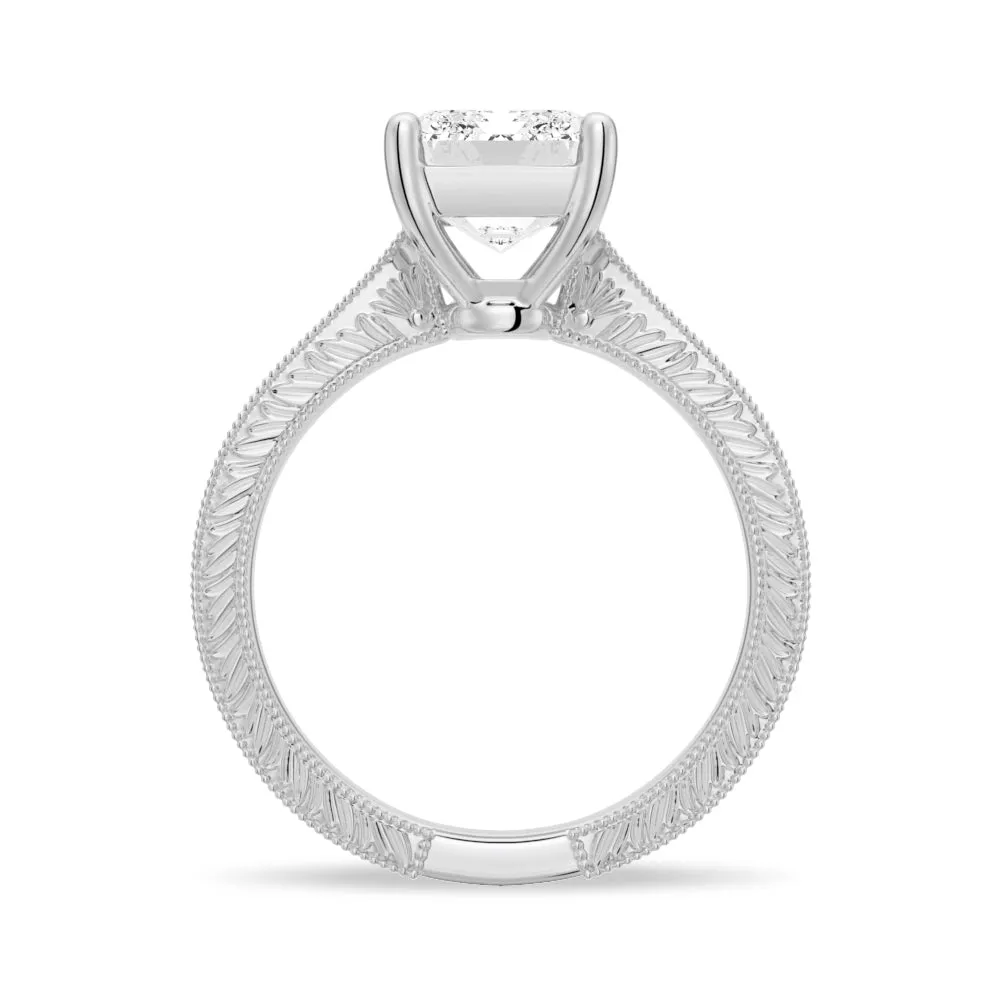 Vintage Emerald Cut Moissanite Engagement Ring With Milgrain Edges sold by MSBLUE Jewelry product image thumbnail 5