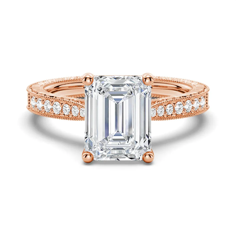 Vintage Emerald Cut Moissanite Engagement Ring With Milgrain Edges sold by MSBLUE Jewelry product image thumbnail 3