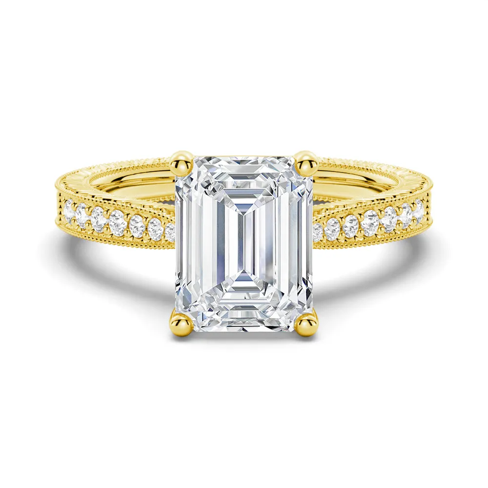 Vintage Emerald Cut Moissanite Engagement Ring With Milgrain Edges sold by MSBLUE Jewelry product image thumbnail 2