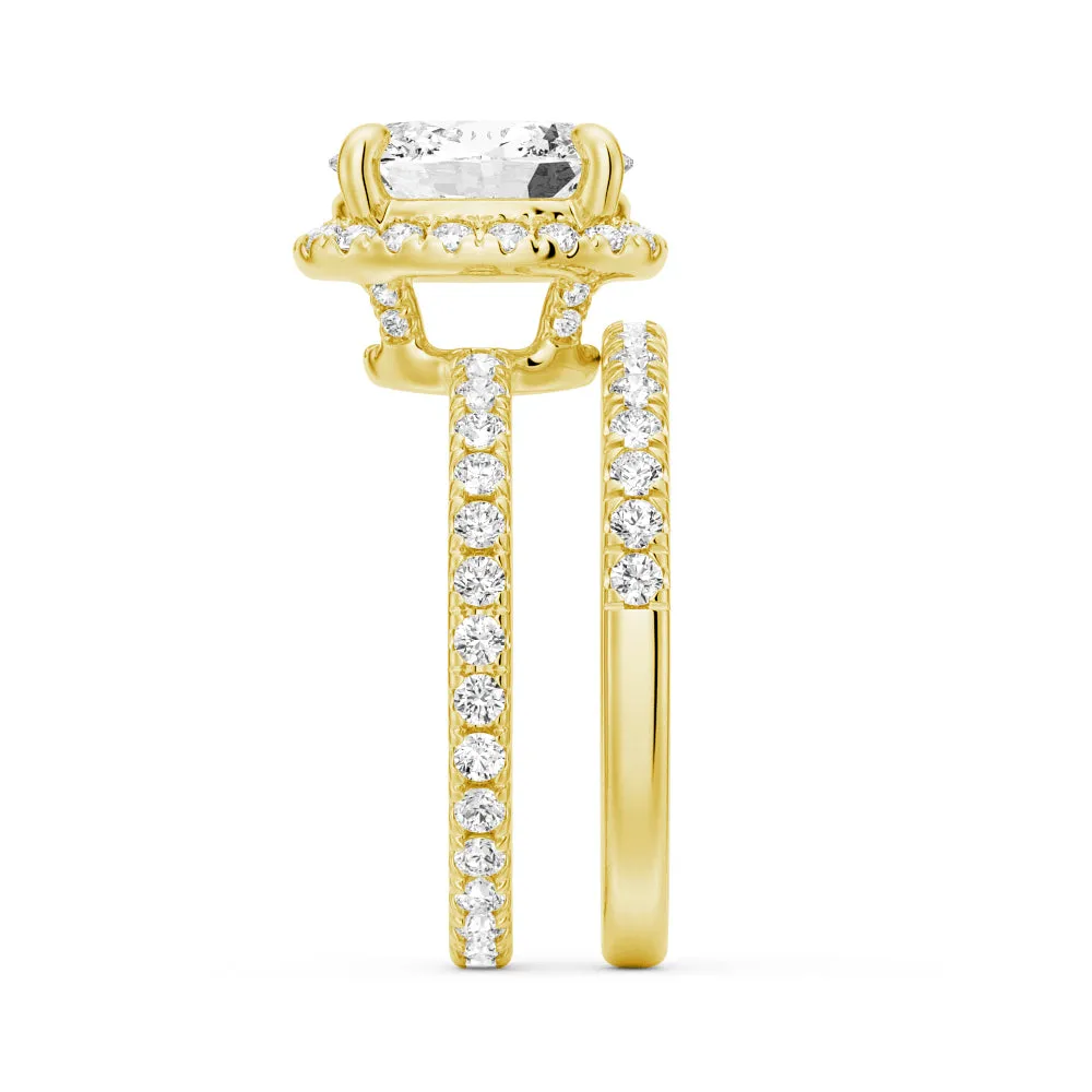 Oval Shaped Moissanite Halo Engagement Ring Set with Matching Wedding Band sold by MSBLUE Jewelry product image thumbnail 4