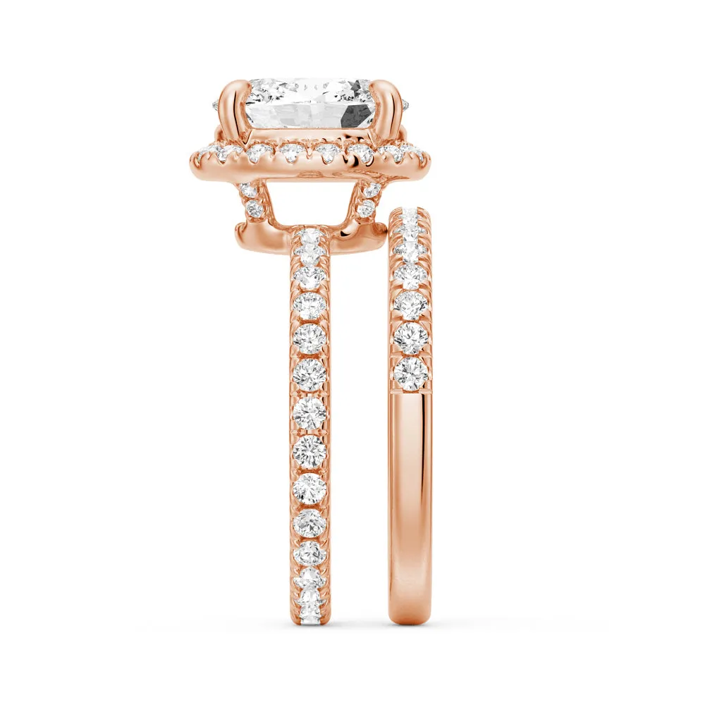 Oval Shaped Moissanite Halo Engagement Ring Set with Matching Wedding Band sold by MSBLUE Jewelry product image thumbnail 5