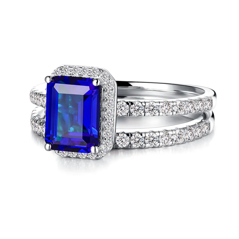 2 CT. Emerald Cut Lab Grown Sapphire Ring Bridal Set In Sterling Silver sold by MSBLUE Jewelry product image thumbnail 2