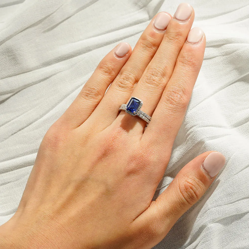 2 CT. Emerald Cut Lab Grown Sapphire Ring Bridal Set In Sterling Silver sold by MSBLUE Jewelry product image thumbnail 5