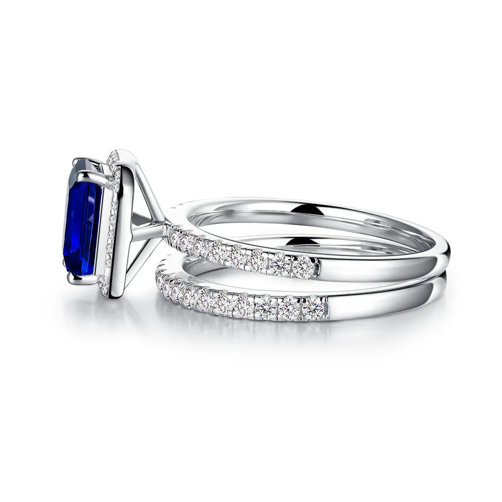 2 CT. Emerald Cut Lab Grown Sapphire Ring Bridal Set In Sterling Silver sold by MSBLUE Jewelry product image thumbnail 3