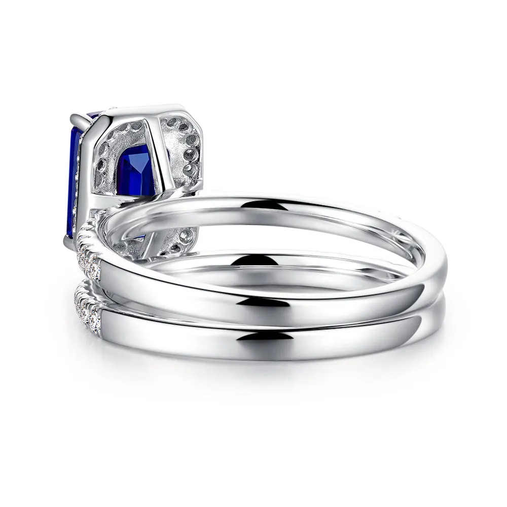2 CT. Emerald Cut Lab Grown Sapphire Ring Bridal Set In Sterling Silver sold by MSBLUE Jewelry product image thumbnail 4