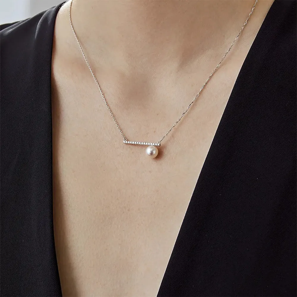 8mm Classy Freshwater Cultured Pearl Balance Beam Necklace with Moissanite Pavé sold by MSBLUE Jewelry product image thumbnail 5