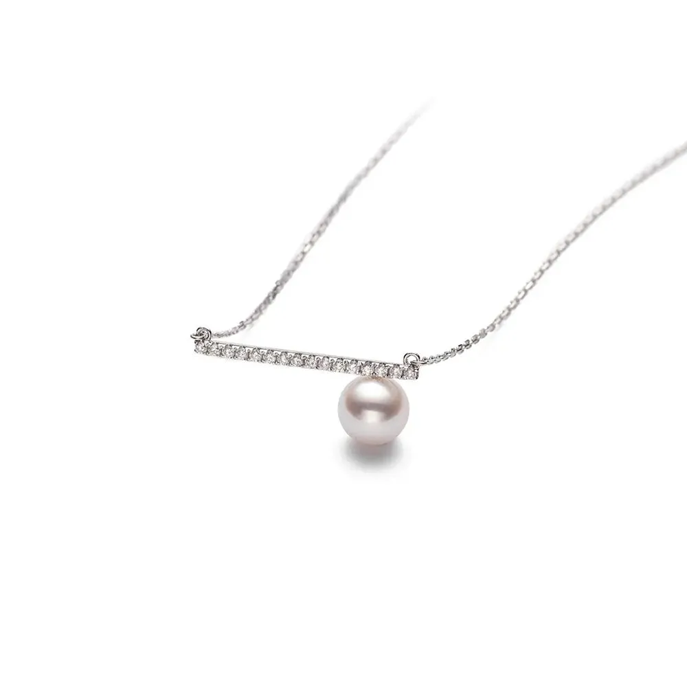 8mm Classy Freshwater Cultured Pearl Balance Beam Necklace with Moissanite Pavé sold by MSBLUE Jewelry product image thumbnail 2