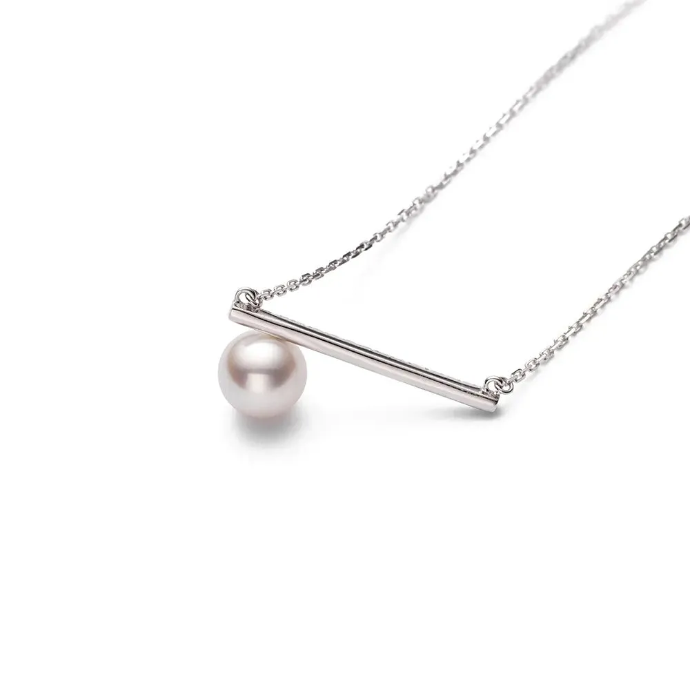 8mm Classy Freshwater Cultured Pearl Balance Beam Necklace with Moissanite Pavé sold by MSBLUE Jewelry product image thumbnail 3