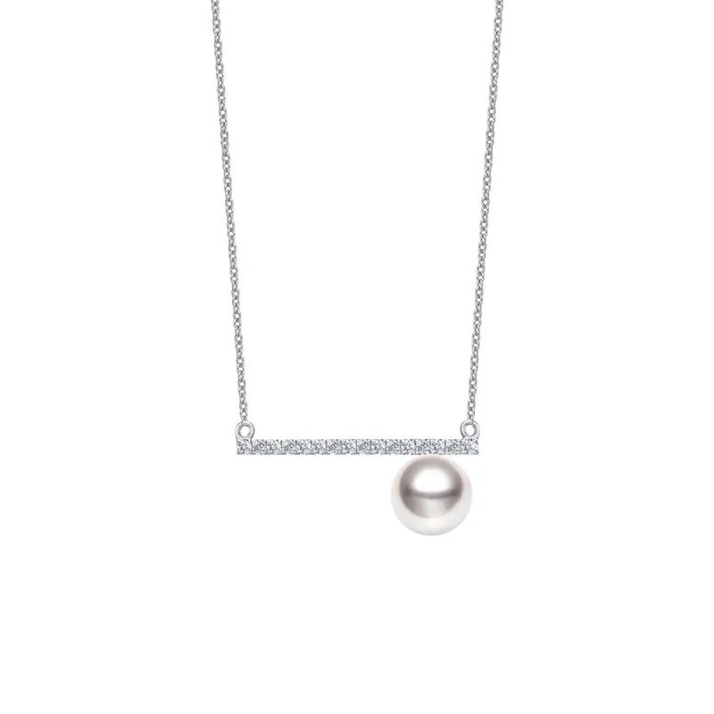 8mm Classy Freshwater Cultured Pearl Balance Beam Necklace with Moissanite Pavé sold by MSBLUE Jewelry