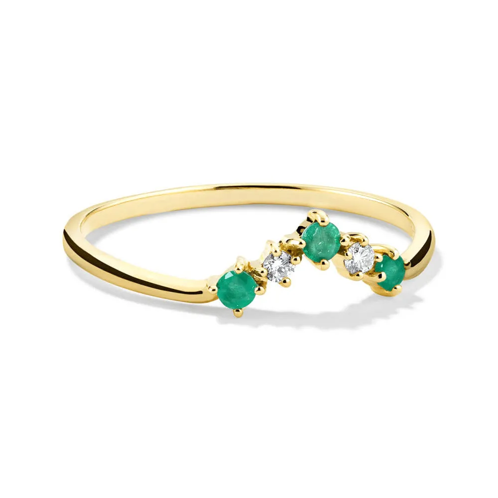 Curved V Shaped Lab Grown Emerald and Diamond Ring sold by MSBLUE Jewelry product image thumbnail 3
